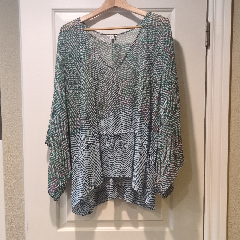 CAbi Green and Black Patterned Tunic